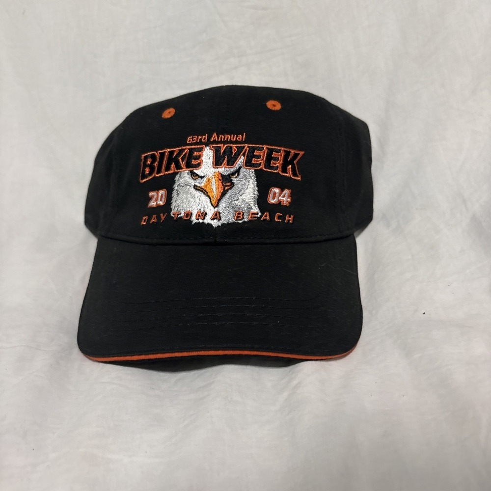 Daytona Beach Bike Week 2004 Hat Mens OS Black Strapback Cap Biker Eagle‎ NWOT